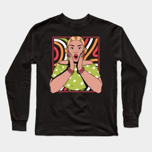 Chisme Queen Pop Art Portrait of Young Woman Gossip AT Long Sleeve T-Shirt